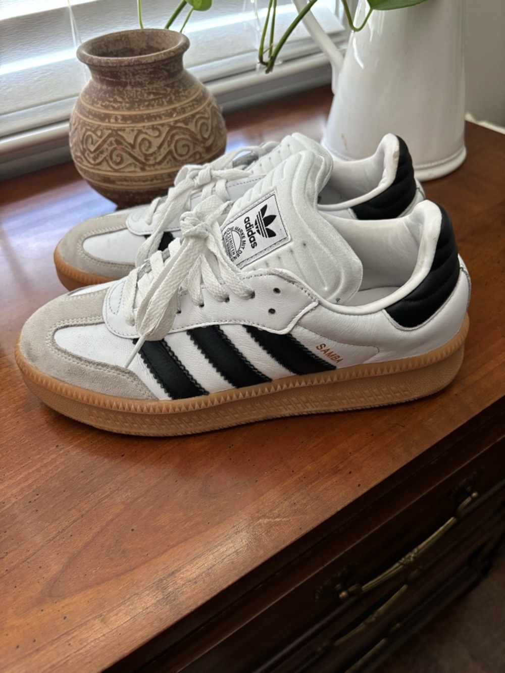 adidas White and Black Samba with Gum Sole